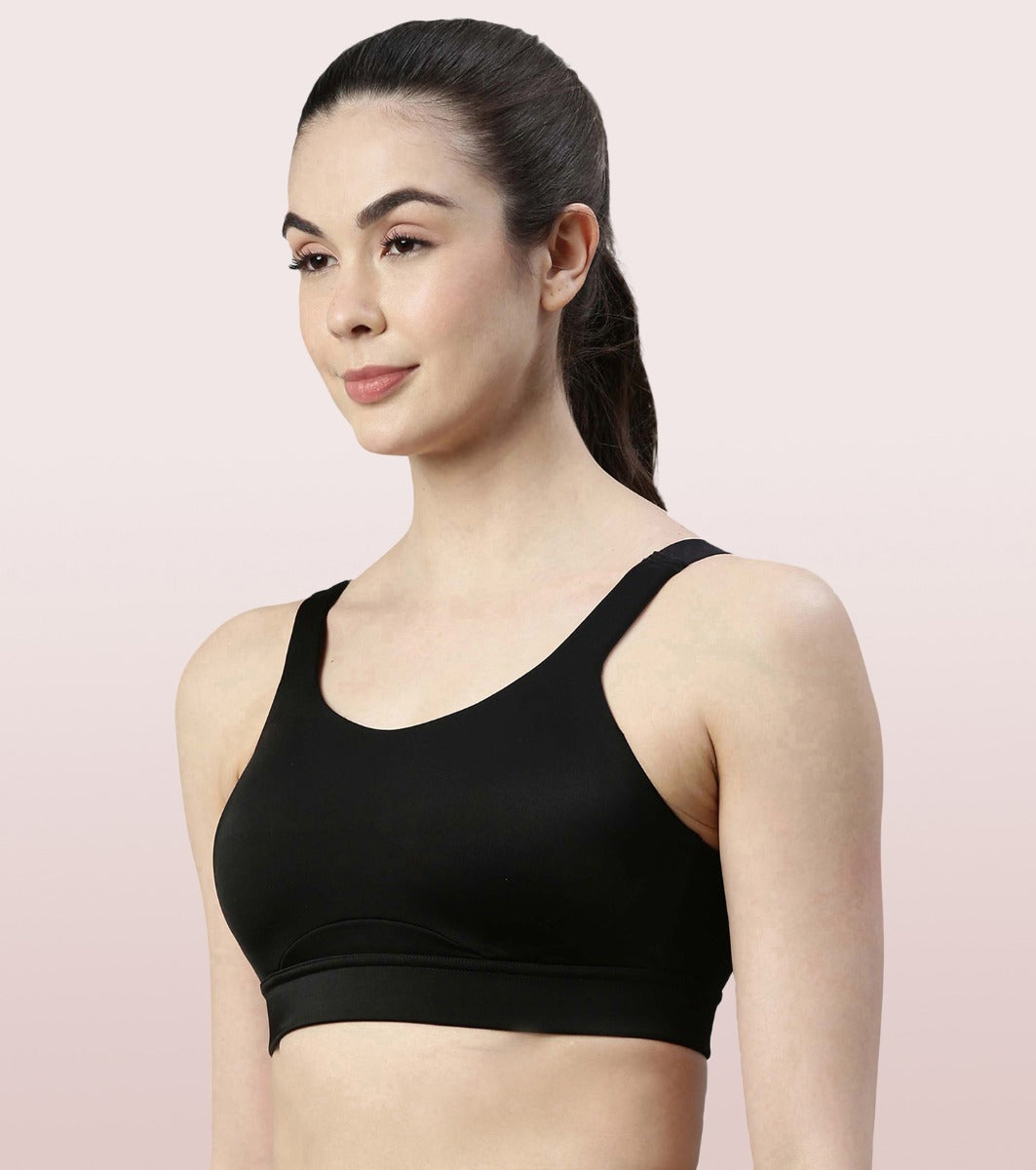 Enamor Agion SB18 Convertible Back High-Impact Sports Bra for Women- Full Coverage, Padded and Wirefree - Black