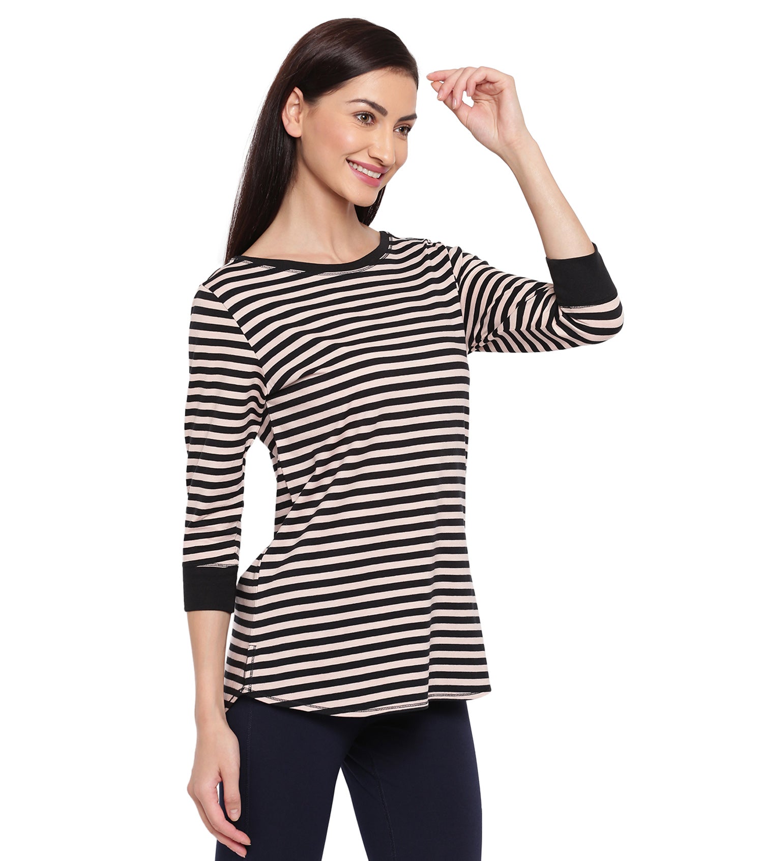 Long Tee – Striped | ¾ Sleeve Boat Neck Lounge Tee With Mindful Graphic