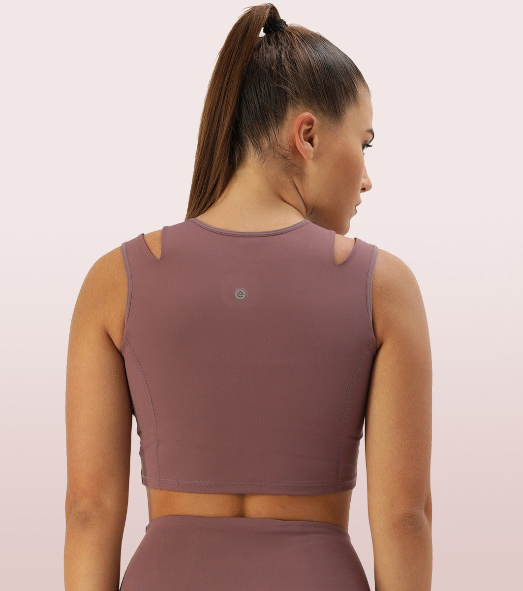 Shelf Bra Crop Vest | Crew Neck Vest With In-Built Shelf Bra Support & Removable Padding