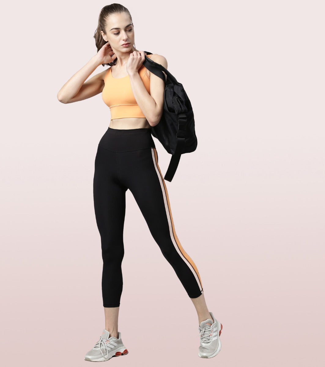 Hugged Leggings III | High Waisted 7/8 Length Dry Fit Sporty Side Stripe Leggings