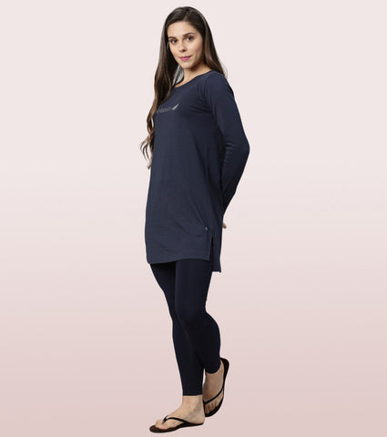 Tunic Tee – Solid | Long Sleeve Tunic Tee With Side Slit & Mindful Graphic