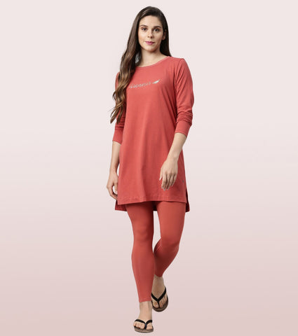 Tunic Tee – Solid | Long Sleeve Tunic Tee With Side Slit & Mindful Graphic