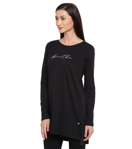 Tunic Tee – Solid | Long Sleeve Tunic Tee With Side Slit & Mindful Graphic