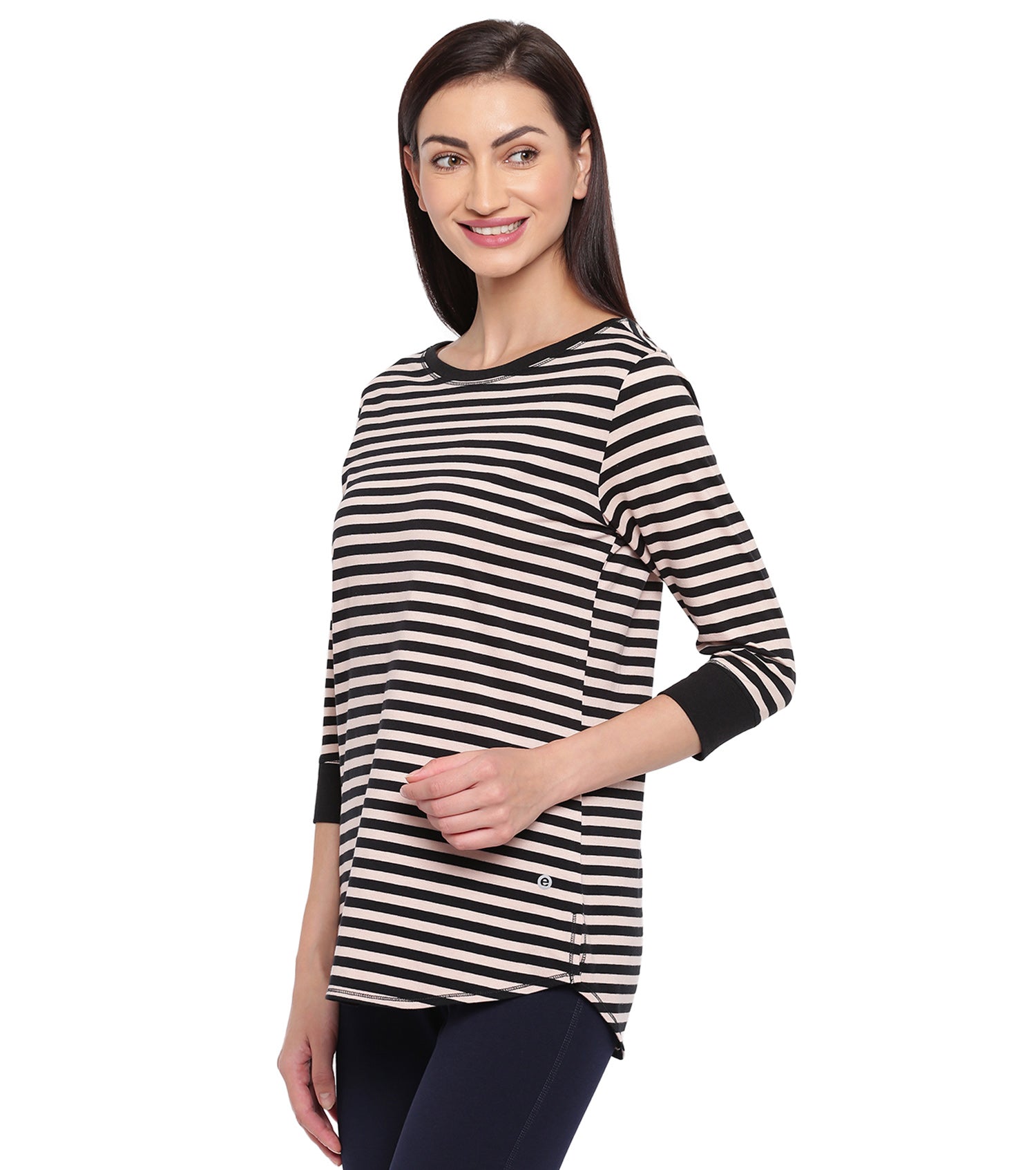 Long Tee – Striped | ¾ Sleeve Boat Neck Lounge Tee With Mindful Graphic