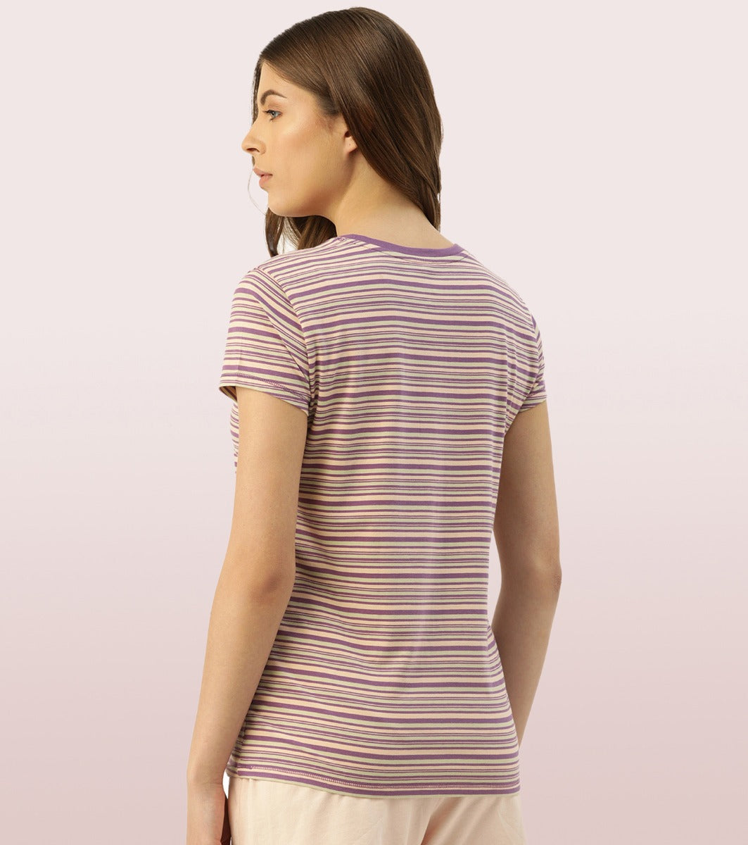 Basic Crew Tee – Striped | Short Sleeve Crew Neck Stretch Cotton Tee