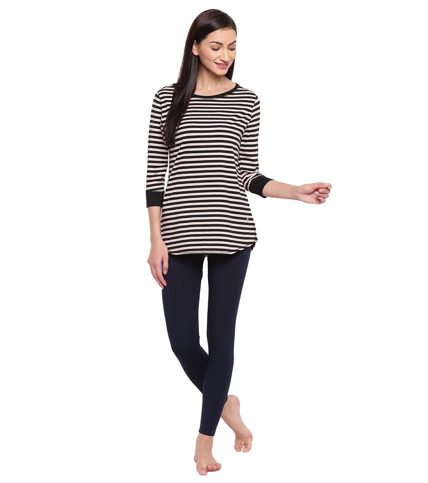 Long Tee – Striped | ¾ Sleeve Boat Neck Lounge Tee With Mindful Graphic