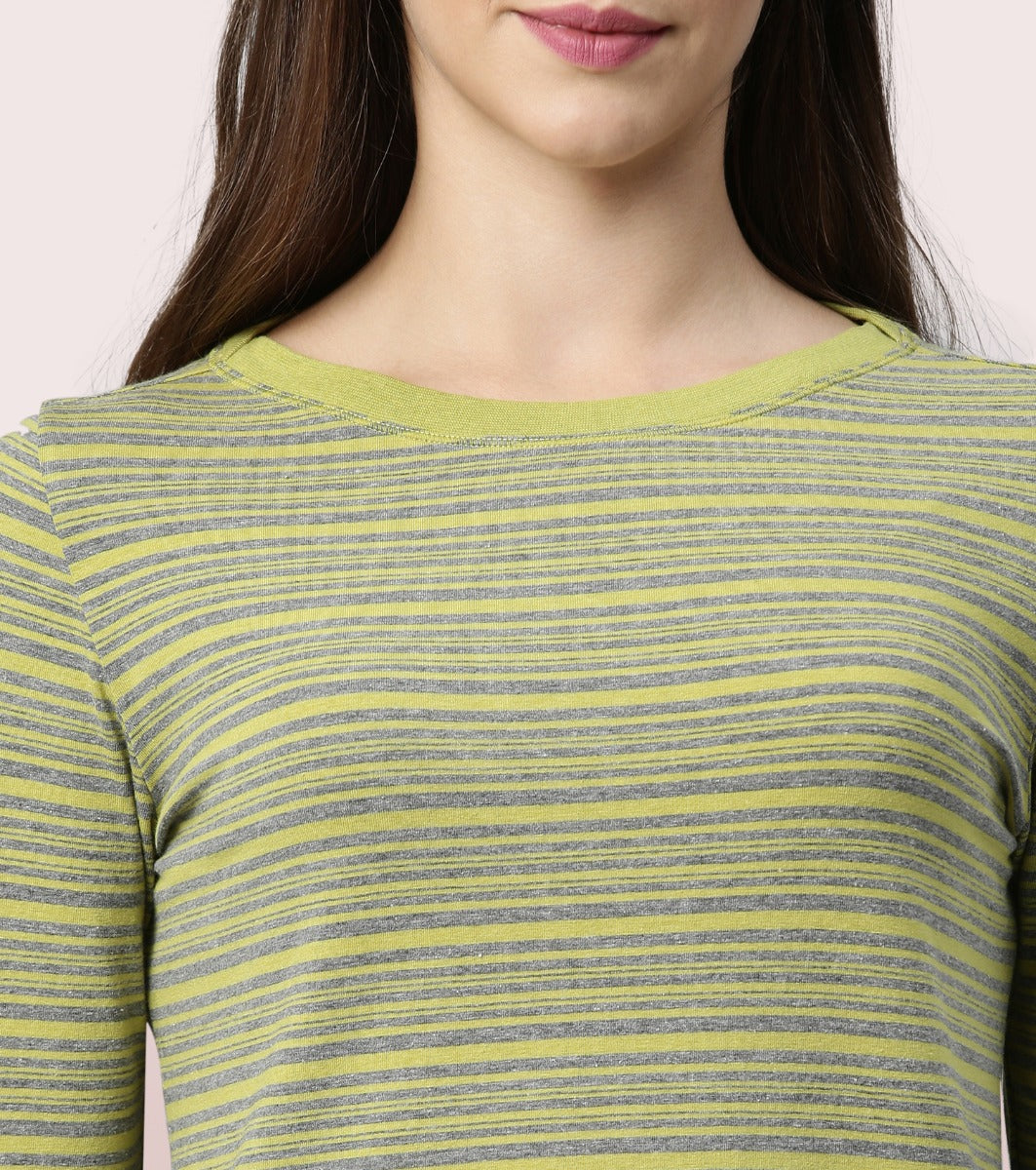 Long Tee – Striped | ¾ Sleeve Boat Neck Lounge Tee With Mindful Graphic