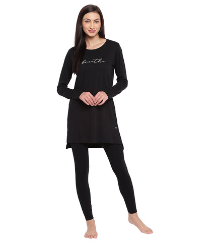 Tunic Tee – Solid | Long Sleeve Tunic Tee With Side Slit & Mindful Graphic