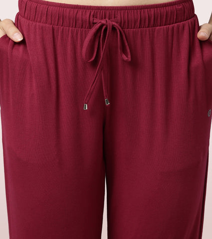 Shop-In Pants - Tapered Lounge Pants With Self Fabric Drawstring With Metal Ends