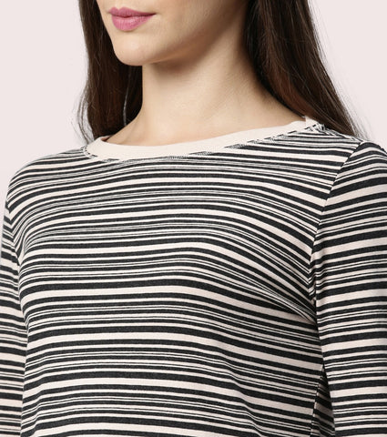 Long Tee – Striped | ¾ Sleeve Boat Neck Lounge Tee With Mindful Graphic