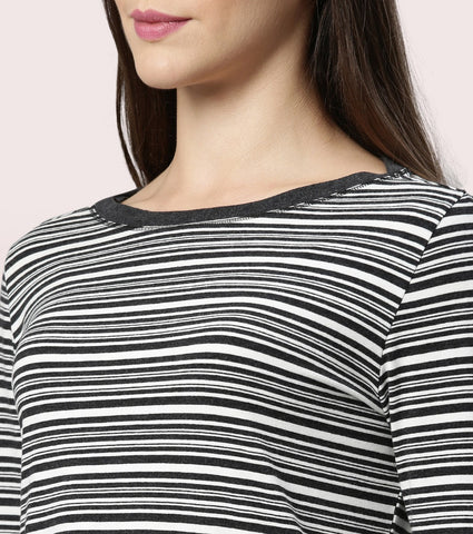 Long Tee – Striped | ¾ Sleeve Boat Neck Lounge Tee With Mindful Graphic