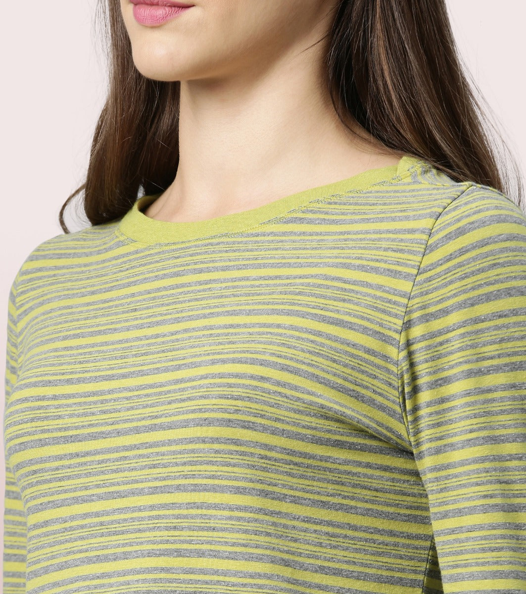 Long Tee – Striped | ¾ Sleeve Boat Neck Lounge Tee With Mindful Graphic