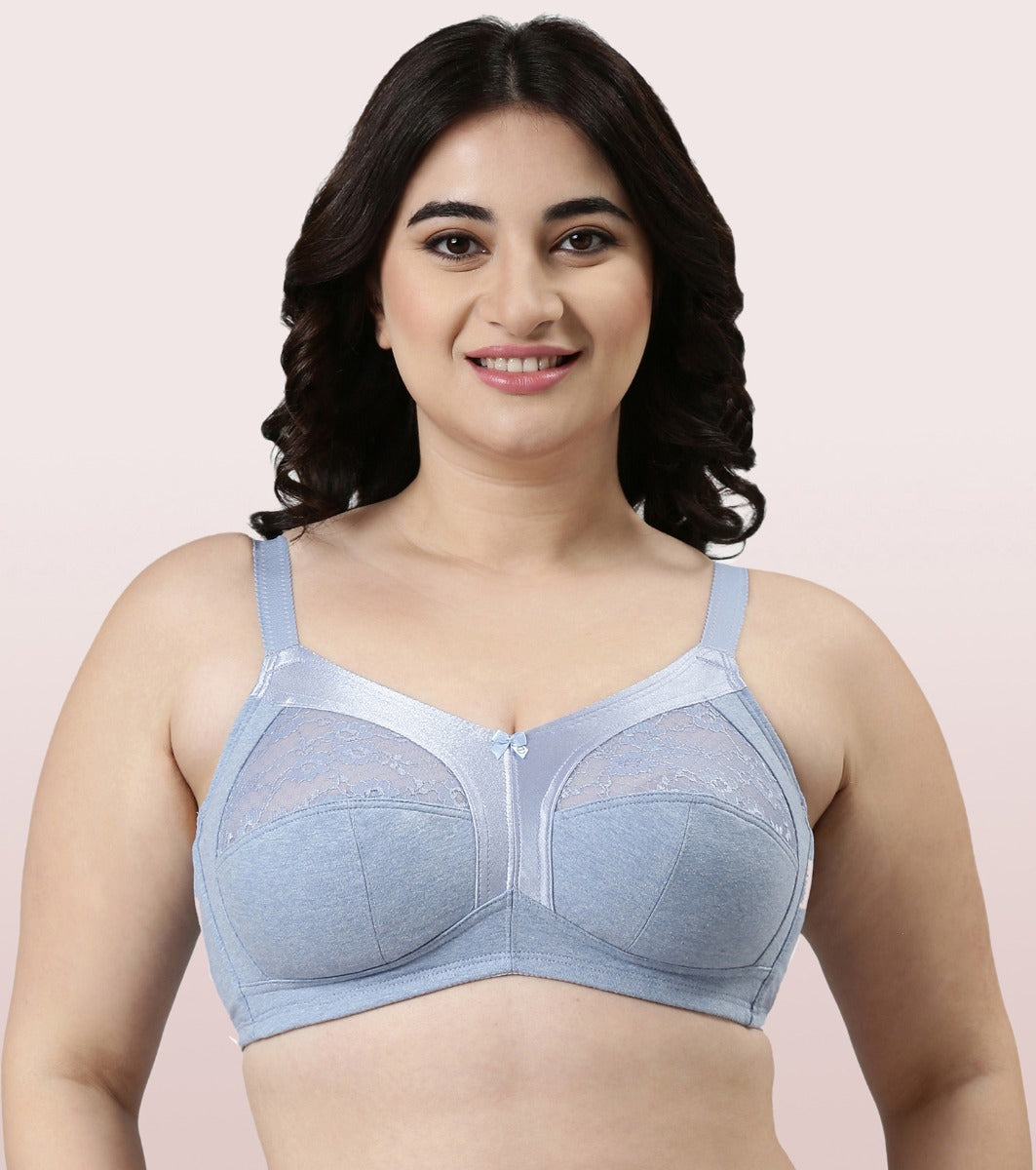 Buy Enamor AB75 M-Frame Support Cotton Bra - Non-Padded & Wirefree-  PaleSkin/Purple - Pack of 2 Online