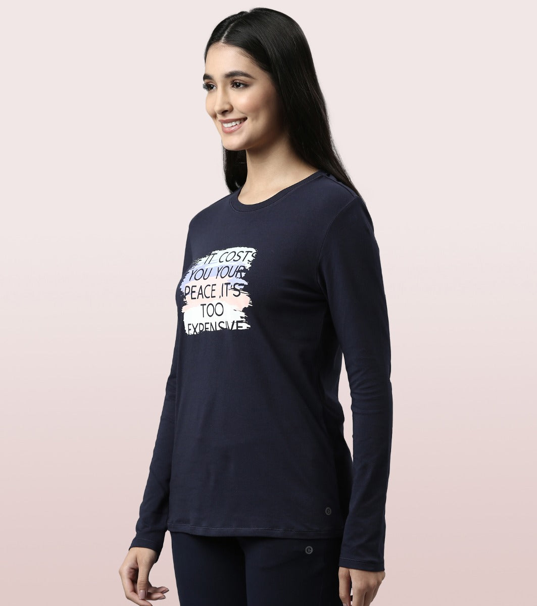 Long Sleeve Basic Crew Tee – Graphic Print | Crew Neck Basic Stretch Cotton Tee