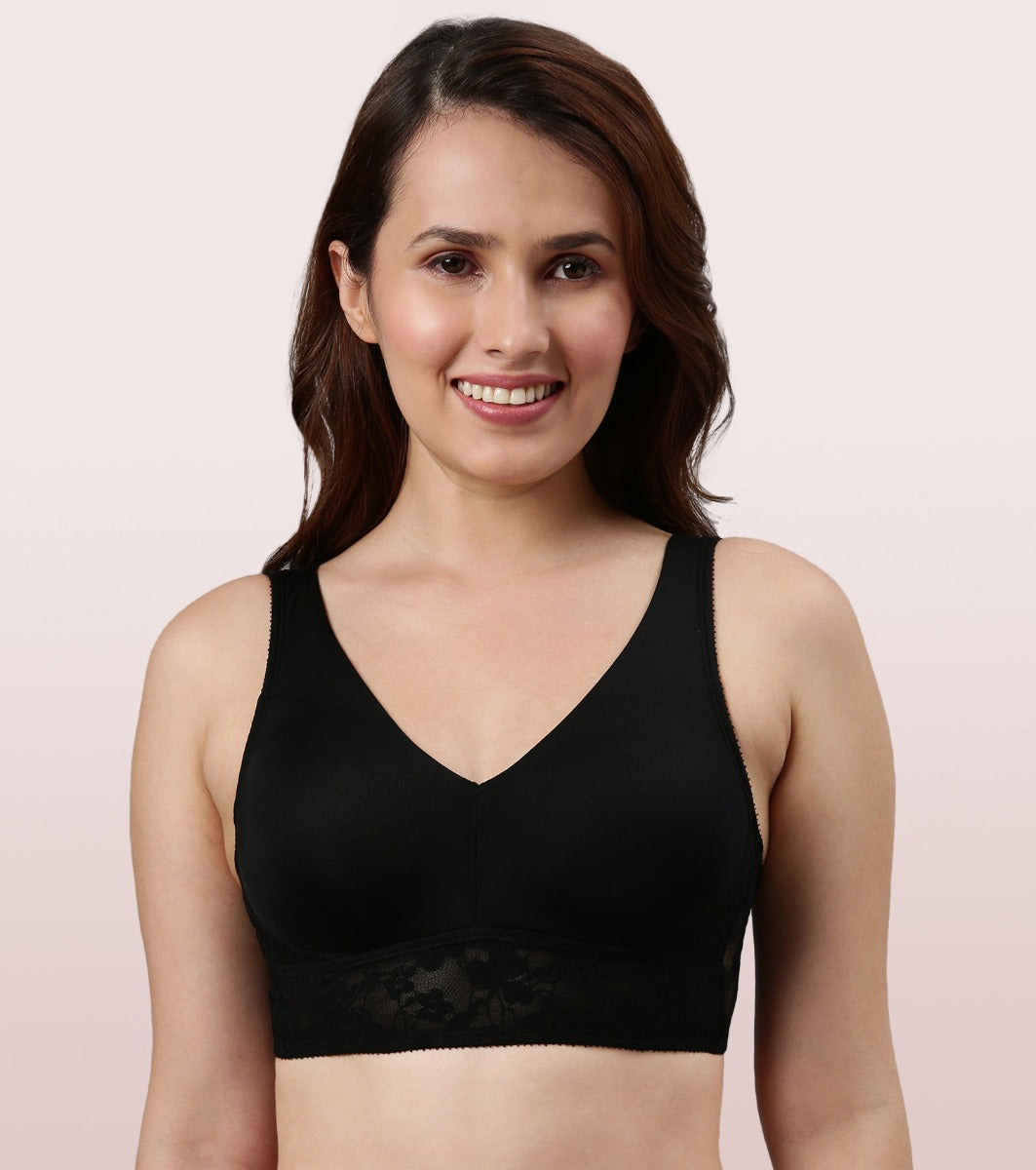 Enamor A027 Full Coverage Cotton Bra - Non-Padded • Wirefree Black,Size 38B