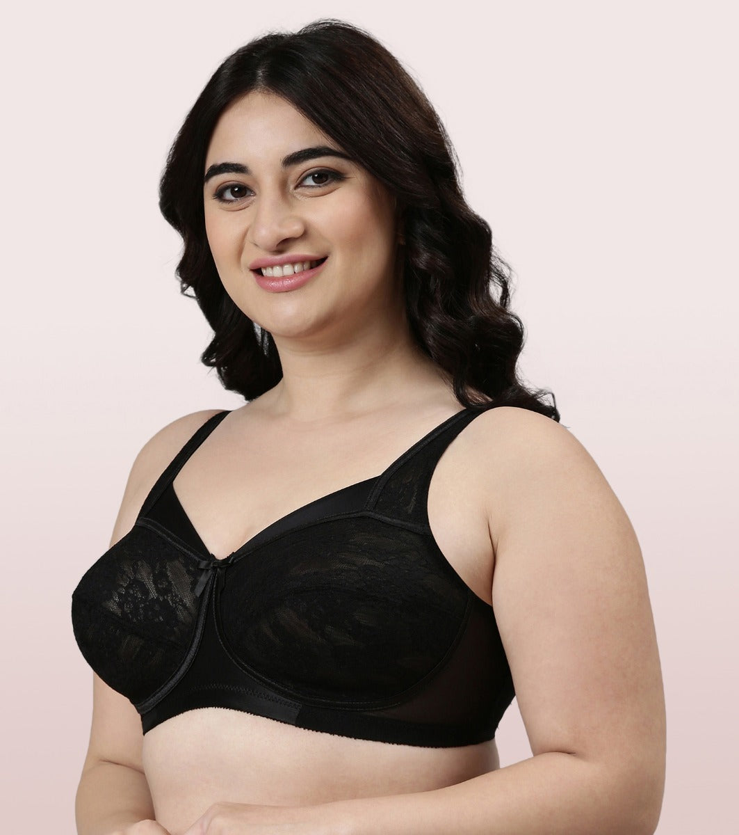 Women's Cotton Full Coverage Wirefree Non-padded Lace Trim Plus Size Bra  ABC DDE