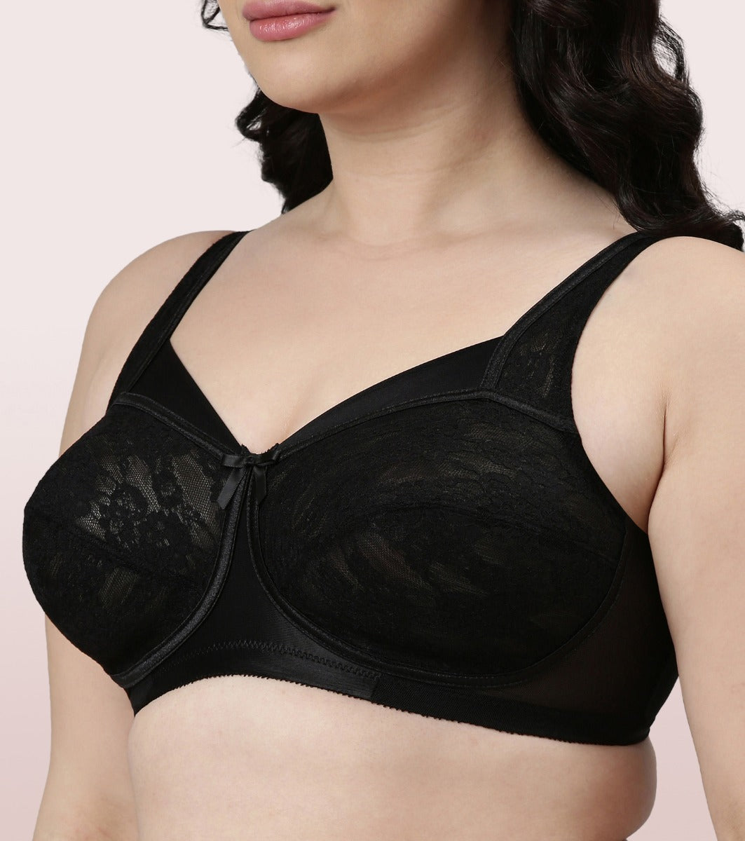 Women's Cotton Full Coverage Wirefree Non-padded Lace Trim Plus Size Bra  ABC DDE