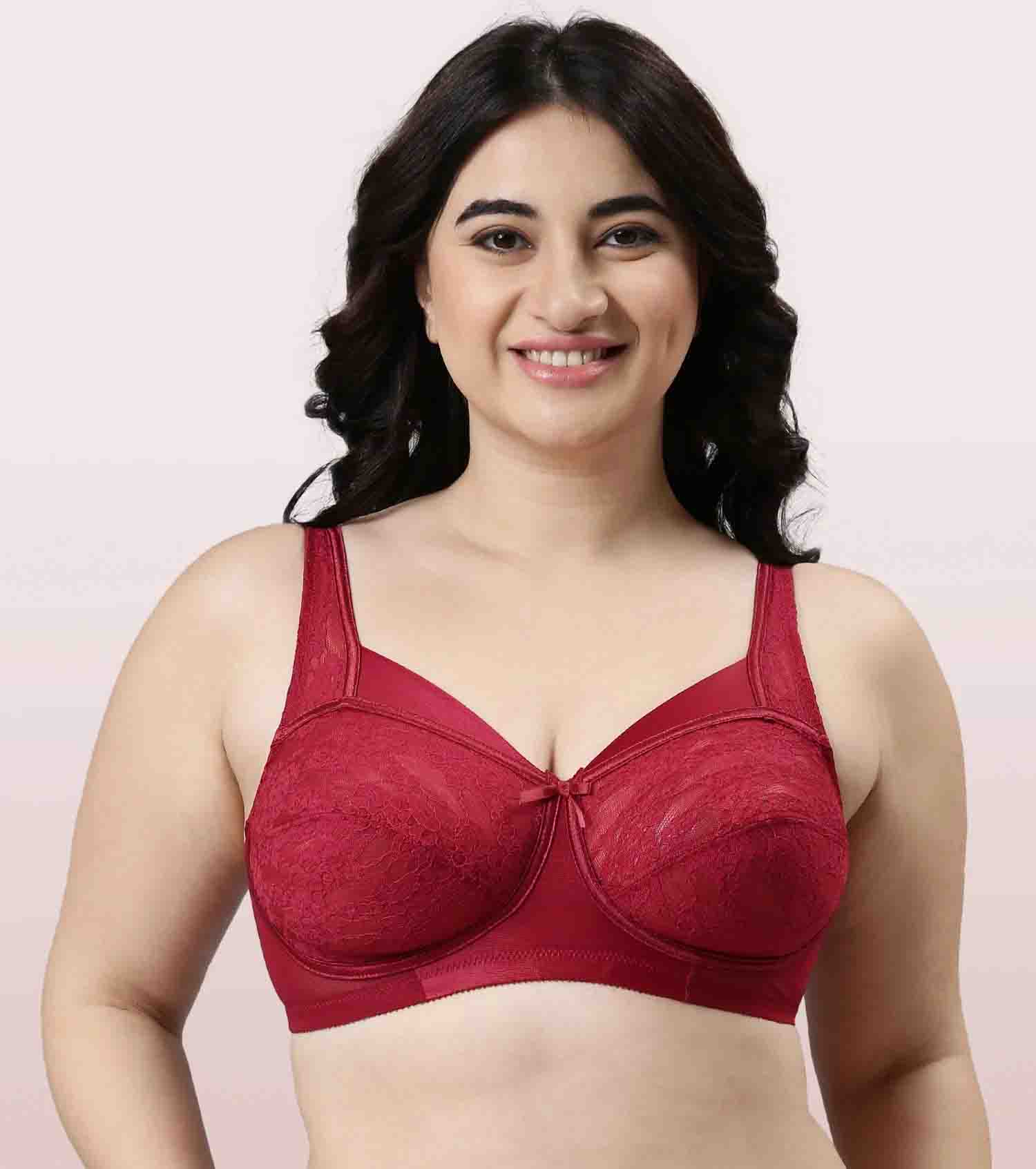 Buy Enamor Padded Wired Medium Coverage Lace Bra - Almond Blossom