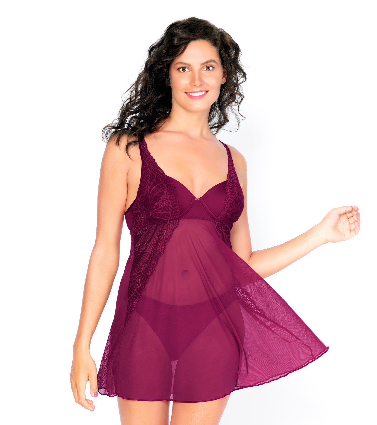 N091 Lace Babydoll - Plum