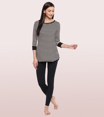 Long Tee – Striped | ¾ Sleeve Boat Neck Lounge Tee With Mindful Graphic